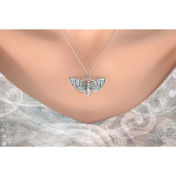 Sterling Silver Death's-Head Hawk Moth Charm Necklace